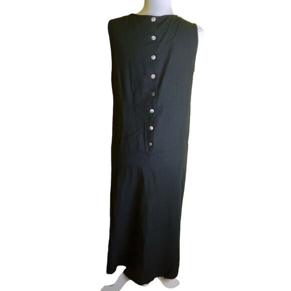 Vintage Black Linen Blend Midi Dress Size Medium Petite - Picture 4 of 7